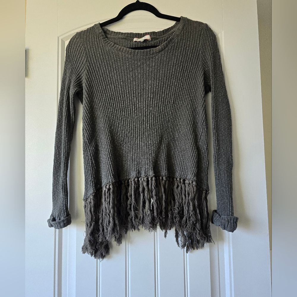Anthropologie Eri + Ali Ribbed Fringe Top Size Medium Boho Festival Tassel Knit - Picture 7 of 12
